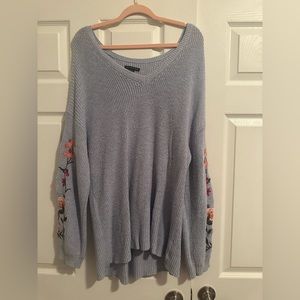 American Eagle Light Blue Sweater with Stitched Flower Sleeves